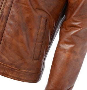 Arthur Distressed Tan Leather Men’s Motorcycle Jacket