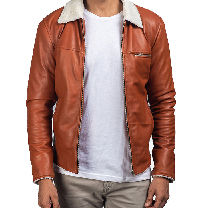 Theodore Men’s Tan Shearling Aviator Leather Jacket