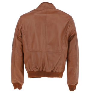 Simon Men’s Tan MA-1 Leather Bomber Jacket