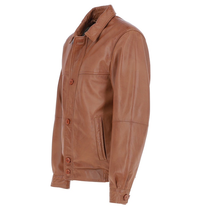 Nathaniel Mens Tan Shirt Style Leather Jacket