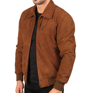 Jameson Men’s Tan Suede Leather Bomber Jacket