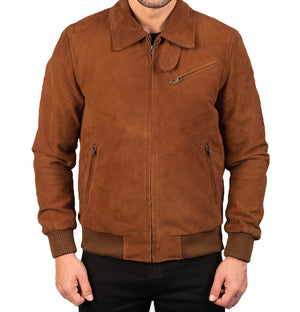 Jameson Men’s Tan Suede Leather Bomber Jacket