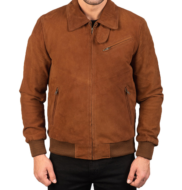 Jameson Men’s Tan Suede Leather Bomber Jacket