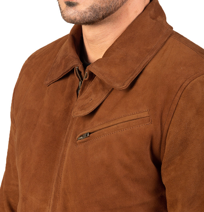 Jameson Men’s Tan Suede Leather Bomber Jacket