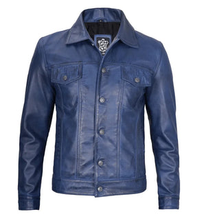 Winston Men’s Blue Leather Trucker Jacket