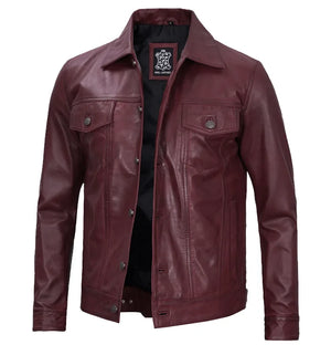 Spartan Men’s Maroon Leather Trucker Jacket