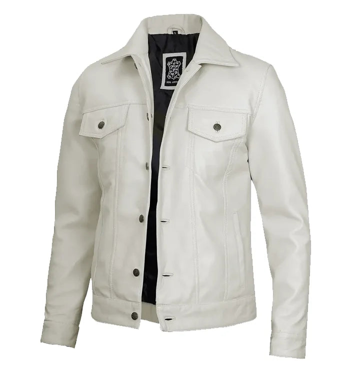 Mason Men’s White Trucker Leather Jacket