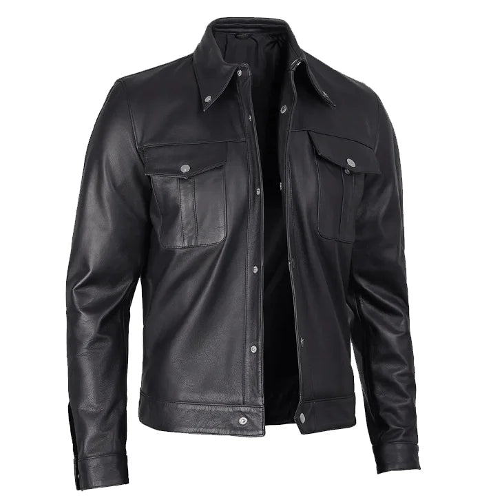 Trailblazer Men’s Black Real Leather Trucker Jacket