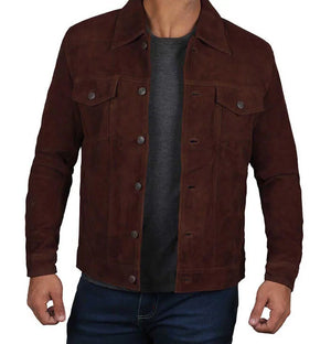 Rowan Men’s Dark Brown Suede Trucker Jacket