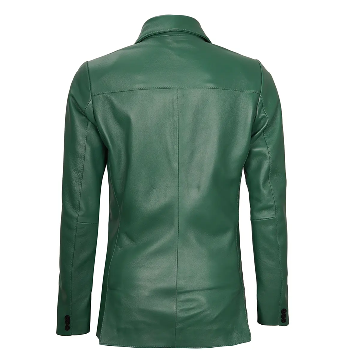 Charlotte Women’s Two Button Green Leather Blazer