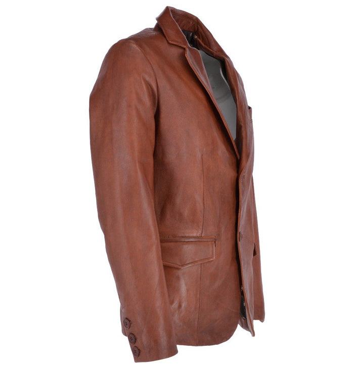 Julian Men’s Two-Button Tan Leather Blazer