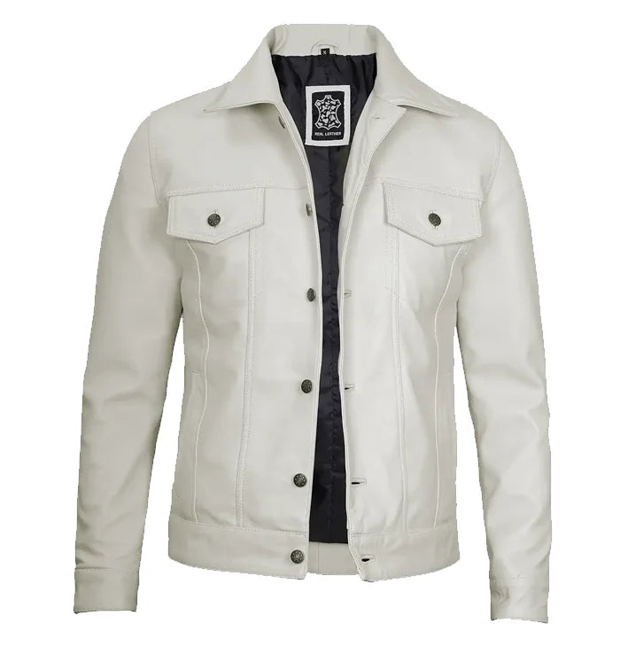 Mason Men’s White Trucker Leather Jacket