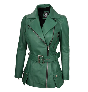 Willow Women’s Green Asymmetrical Belted Leather Jacket