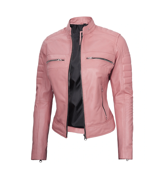 Ember Women’s Pink Café Racer Leather Jacket