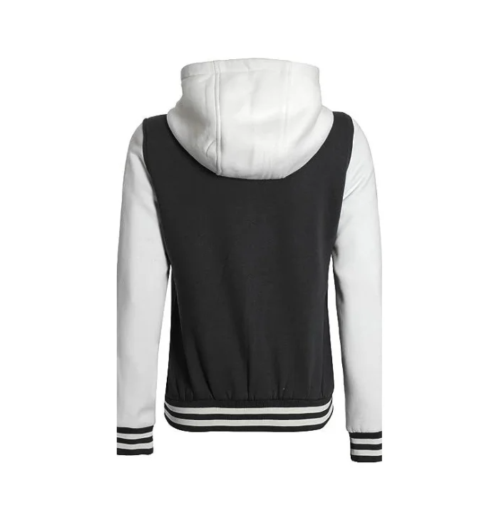 Emerson Women’s Black and White Hoodie Letterman Jacket