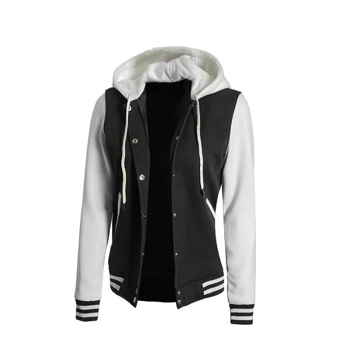 Emerson Women’s Black and White Hoodie Letterman Jacket