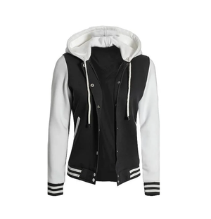 Emerson Women’s Black and White Hoodie Letterman Jacket