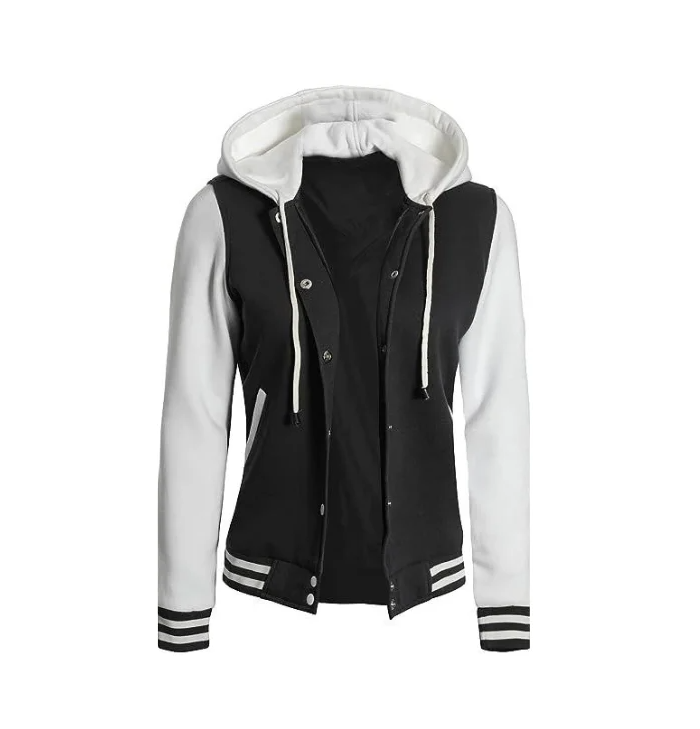 Emerson Women’s Black and White Hoodie Letterman Jacket