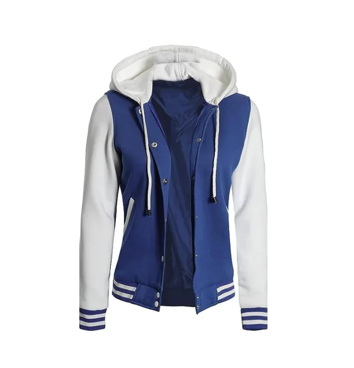 Nova Blue and White Varsity Hooded Jacket Womens