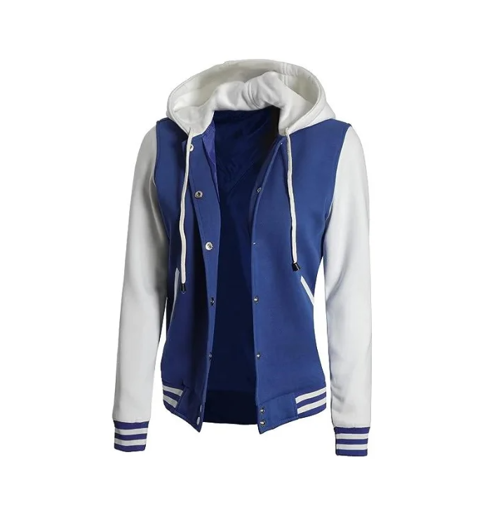 Nova Blue and White Varsity Hooded Jacket Womens