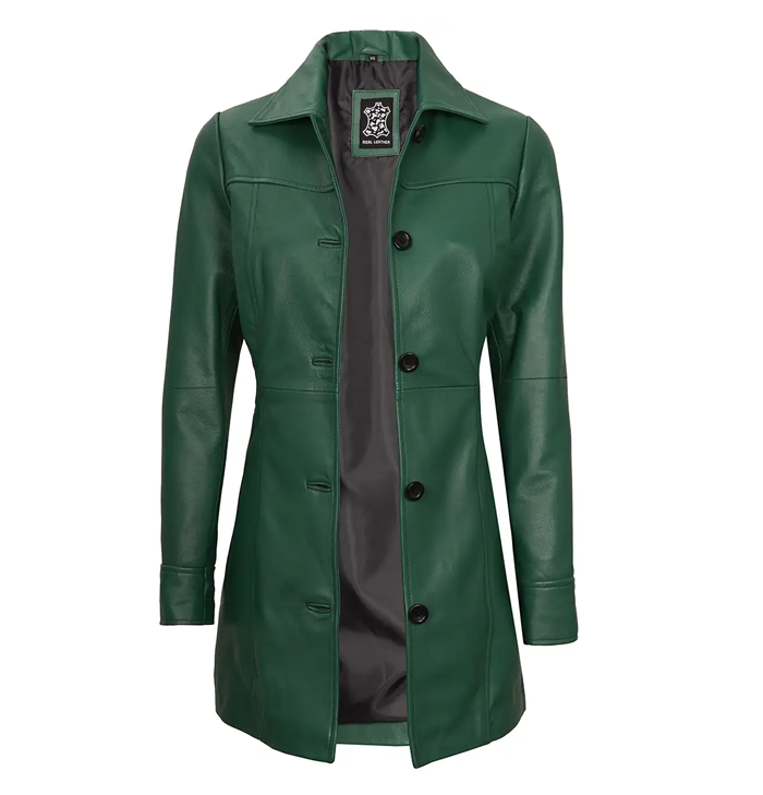 Seraphina Women’s Green Leather Car Coat