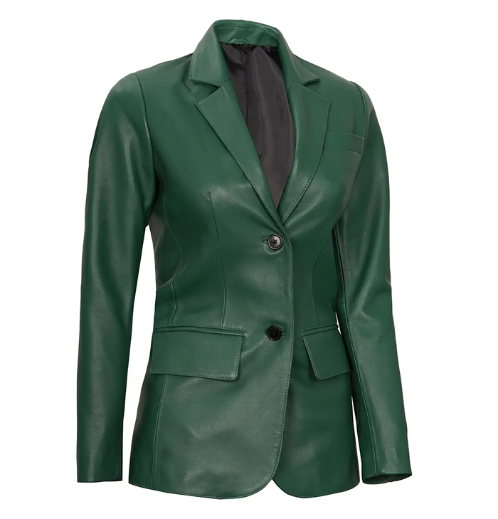 Charlotte Women’s Two Button Green Leather Blazer