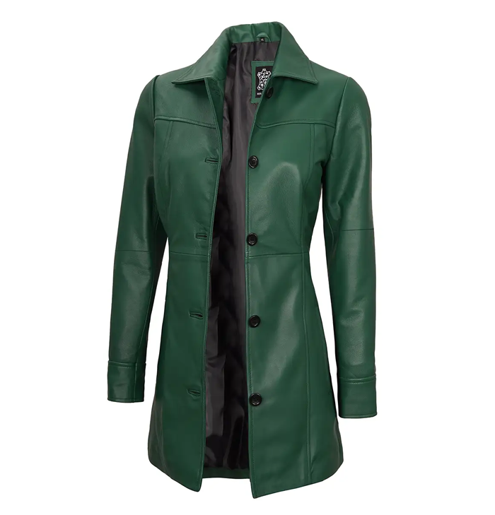 Seraphina Women’s Green Leather Car Coat