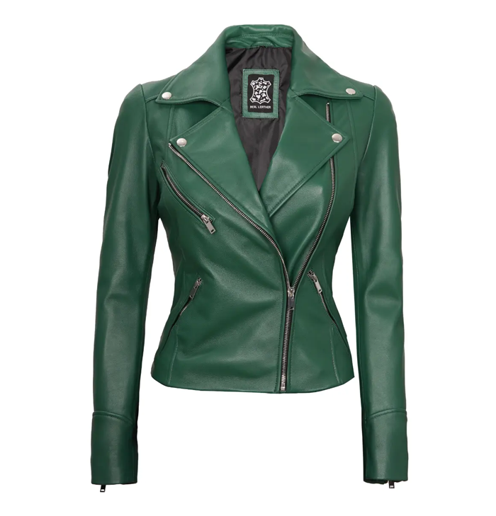 Emma Green Leather Moto Jacket Womens