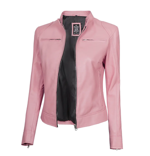 Glamour Pink Biker Leather Jacket for Women