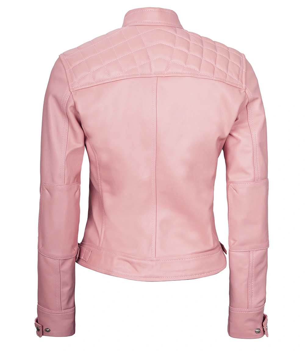 Blossom Women’s Pink Quilted Café Racer Leather Jacket