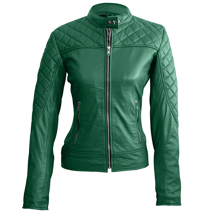 Evergreen Women’s Motorcycle Green Leather Jacket