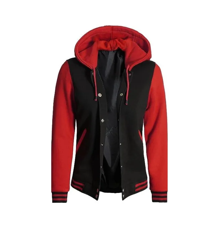 Sydney Women’s Red and Black Hooded Baseball Jacket