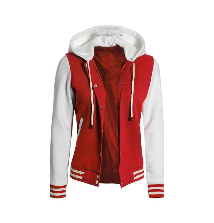 Madison Women’s Red and White Hoodie Letterman Jacket