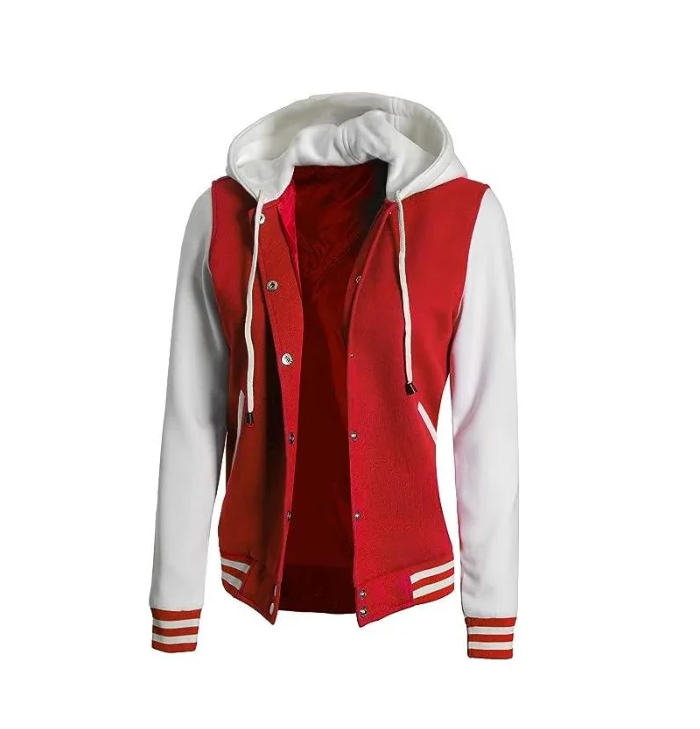 Madison Women’s Red and White Hoodie Letterman Jacket