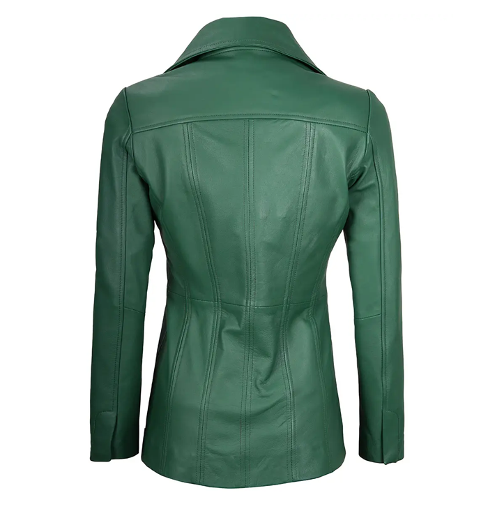 Eleanor Three Button Green Leather Women’s Blazer