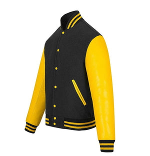 Everett Mens Leather Sleeves Yellow and Black Wool Varsity Jacket